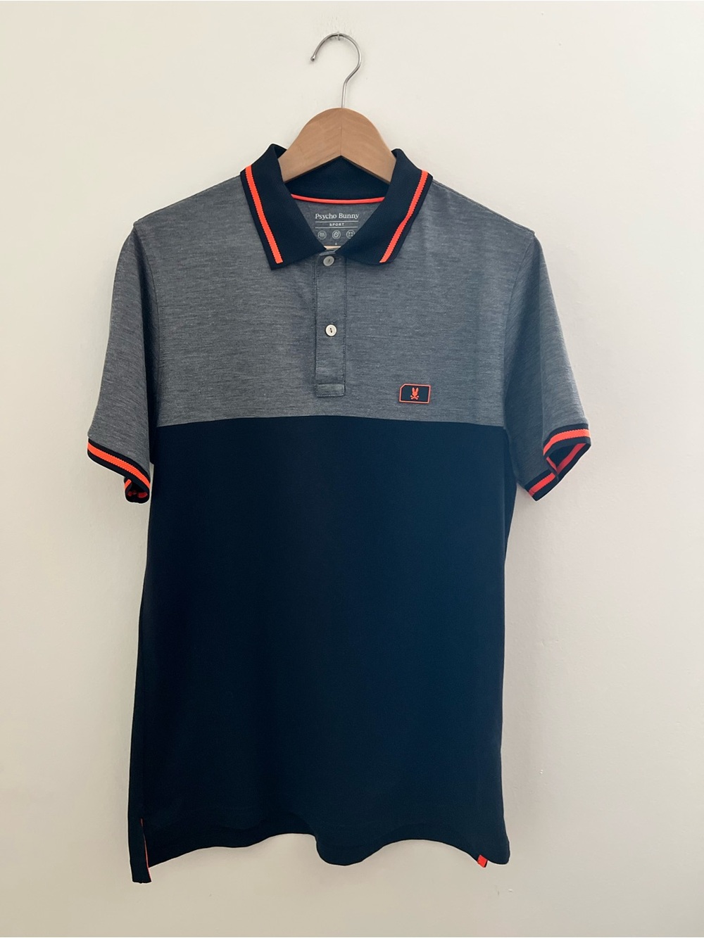 Psycho Bunny Grey and Black Polo with Orange Trim